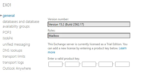 In this case, the version is the Exchange Server Subscription Edition (SE) RTM.