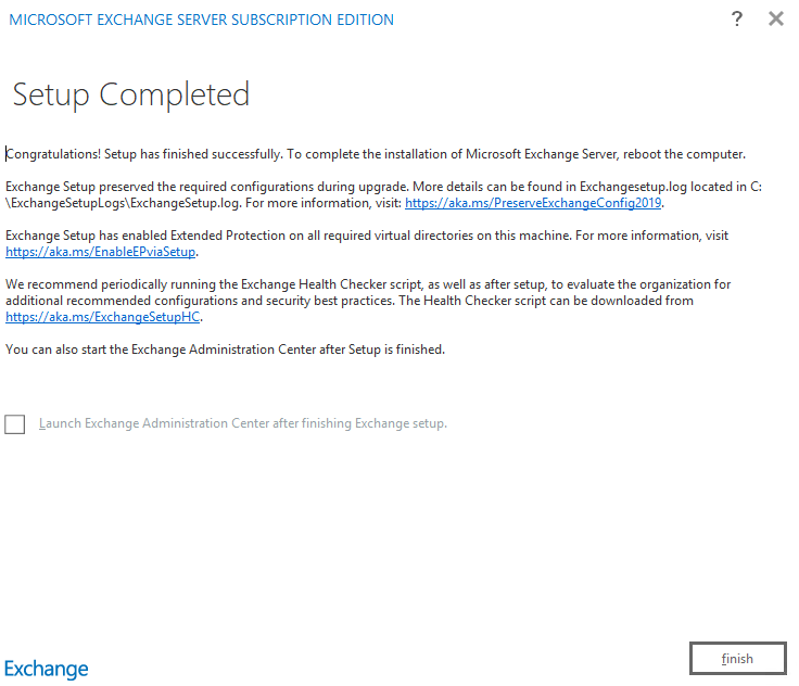 After the restart, confirm that the Exchange Control Panel (ECP) can be accessed and all the databases are online.