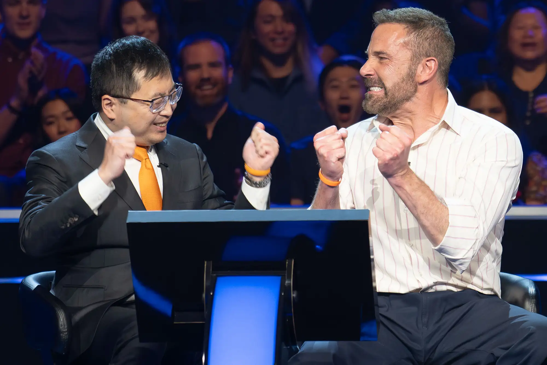 amie Ding and Ben Affleck on āWho Wants to Be a Millionaireā. Disney/Eric McCandless amie Ding and Ben Affleck on āWho Wants to Be a Millionaireā. Disney/Eric McCandless