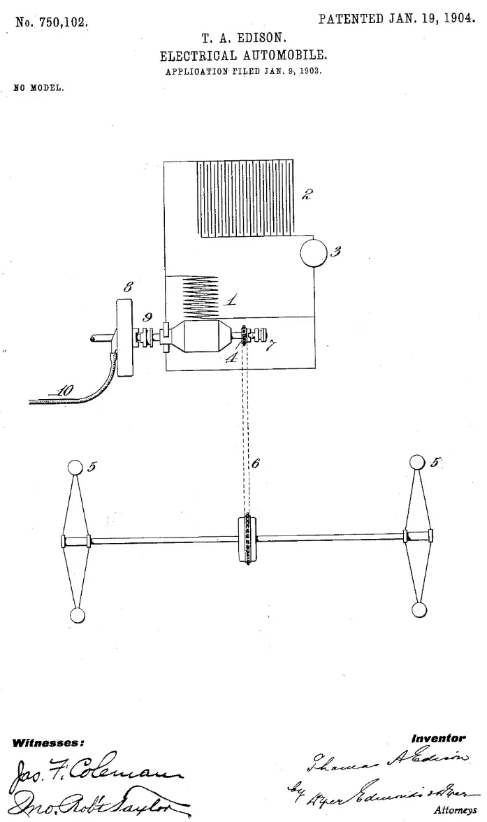 Edison received U.S. Patent No. 750,102 the same year Ford launched the Model T. Edison received U.S. Patent No. 750,102 the same year Ford launched the Model T.