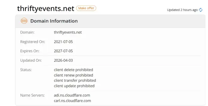 ThriftyEvents.net whois