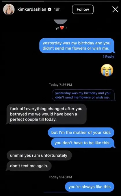 What the Ye screenshots reportedly show